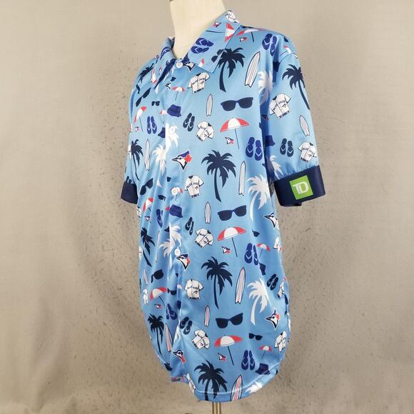 Toronto Blue Jays Shirt Mens XL Blue MLB Baseball Hawaiian Button Up Tropical - Picture 8 of 16